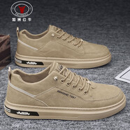 加洲公牛（CALIFBULL）春季男鞋新品男士休閑鞋百搭運(yùn)動(dòng)鞋子男休閑皮鞋男舒適防滑板鞋 卡其色 41