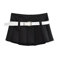 XGAI超短裙露臀無(wú)打底學(xué)院風(fēng)美式腰百搭送腰帶百褶裙顯瘦防走光A字半 黑色 【配腰帶 L