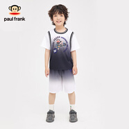 大嘴猴（paul frank）童裝男童套裝夏裝2025款薄款透氣跑步中大童短袖短褲兩件套新潮 黑白 130