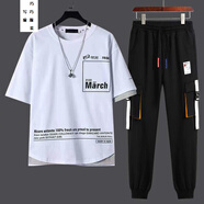 寫(xiě)璇 男裝夏季短袖t恤套裝男長(zhǎng)褲中袖一套衣服 男生夏天春夏日韓版潮流學(xué)生夏裝男士青少年半袖整套運(yùn)動(dòng)裝 D05白色短袖套裝 M（90-105斤）