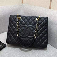 【二手99新】香奈兒女包Chanel女士GST包荔枝皮購物袋鏈條包手提單肩包包袋二手奢侈品箱包 99新 黑金GST