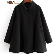 韻動(dòng)犸新款斗篷外套女秋冬雙面呢矮個(gè)子羊毛大衣女羊毛外套寬松高端女裝 黑色 均碼