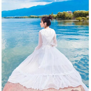 亞貝梵草原沙漠旅拍長(cháng)裙連帽長(cháng)袖大擺雪紡仙女連衣裙海邊度假沙灘裙 白色小個(gè)子款建議身高158以上穿 L【110-120斤】