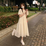 莉紗芙特2025年春天夏季新款女士裝短袖連衣裙小個子白色顯瘦時尚氣質(zhì)衣服 白色 M （建議：96-106斤）