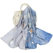 達芬奇密碼絲巾真絲圍巾披肩立體刺繡花朵真絲巾媽媽生日禮物  紫薇傲雪 藍色