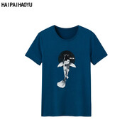 HAIPAIHAOYU 短袖T恤男圓領(lǐng)修身潮流時(shí)尚印花男T OM75灰藍(lán)色 M 170/88A