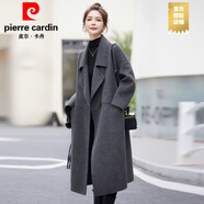 皮爾卡丹（PIERRE CARDIN）牛角扣毛呢大衣女中長款秋冬新款寬松洋氣高檔加厚保暖呢子大衣 嘉興雙面呢大衣黑色深灰色 不帶圍巾 XL 濮院雙面絨大衣  建議125-140斤