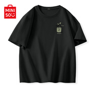 名創(chuàng)優(yōu)品（MINISO）純棉t恤男夏季2025新款衣服青少年親膚透氣時(shí)尚寬松大碼冰感短袖 黑色(生機(jī)胸標(biāo)) L 175 (名創(chuàng)優(yōu)品 品控嚴(yán)格)