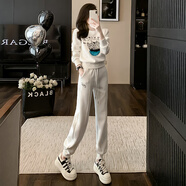 Mad Cortes 原創(chuàng  )休閑時(shí)尚秋冬款女裝洋氣減齡顯瘦印花圓領(lǐng)運動(dòng)休閑套裝女 白色套裝 XL（124-136斤）