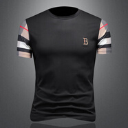 歐洲站夏季新款半袖男士印花t恤短袖小衫歐洲站潮流休閑體恤輕奢 黑 M