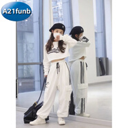 A 21 FUNB爵士舞女童服裝春夏運動(dòng)會(huì )演出服街舞兒童潮服套裝女孩露臍走秀潮 白色兩件套 130 cm