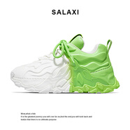 莎萊茜（SALAXI）情侶款拼色老爹鞋歐洲時(shí)尚男女潮牌休閑系帶厚底增高休閑鞋 白綠色 35 女碼(相當運動(dòng)鞋36碼)