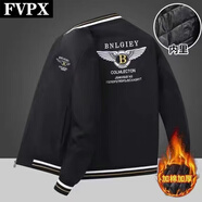 FVPX輕奢高端品牌飛行員夾克外套男春秋新款潮流韓秋冬加厚棒球服上衣 黑色9883-加棉 2XL 140-155斤