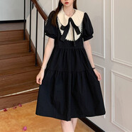 Baldauren女孩連衣裙子寬松夏裝韓版女大童7-15歲小學(xué)初中生過(guò)膝中長(cháng)款裙子 黑色 170 【建議身高160cm】