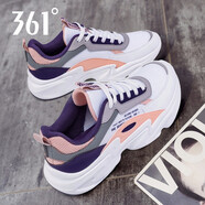 361°女鞋運動鞋女跑步鞋網(wǎng)面老爹鞋夏秋季款透氣潮皮面休閑鞋旅游鞋R 361度白/輻射紫6612B（加絨款） 37