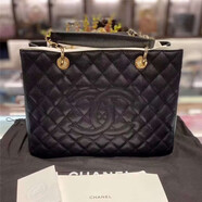 【二手99新】香奈兒Chanel GST PST CF女包黑金黑銀 荔枝皮 手提 單肩女士手袋 閑置未使用黑金