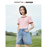 茵曼（INMAN）米雷系列刺繡T恤2025夏季女裝新款短袖顯瘦百搭小個(gè)子上衣 淺粉紅 L