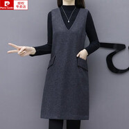 皮爾卡丹（pierre cardin）單件/套裝 背帶裙2025秋冬毛呢連衣裙無袖馬甲百搭遮肉寬松背心裙 裙子加黑色毛衣 M 建議親85-100斤
