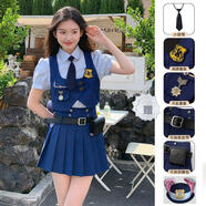 SOKGUIN兔子警官cos衣服服裝朱迪女頭飾帽子秋裝裙子瘋狂動(dòng)物城套裝 兔子警官馬甲+襯衫+百褶裙+帽子 S