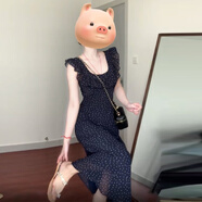 GOCHIEI茶歇法式荷葉邊小飛袖波點(diǎn)連衣裙女夏季2025新款修身收腰長(zhǎng)裙小眾 連衣裙 45-55kg-M