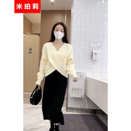 米珀莉小香風(fēng)連衣裙2025春季新款女裝氣質(zhì)女神范套裝v領(lǐng)針織衫半身裙 白毛衣+黑裙 L