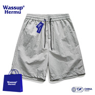 WASSUP HERMU冰絲短褲男夏季薄款速干戶外梭織沙灘運(yùn)動(dòng)港風(fēng)休閑潮流直筒五分褲 灰色 XL （推薦116-128斤）