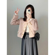 燕潯秋冬高級感氣質(zhì)小個(gè)子搭配顯高呢子大衣粉色小香風(fēng)短款毛呢外套女 粉色 S -90-100斤