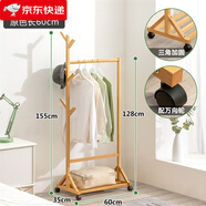 木馬人（MUMAREN）簡(jiǎn)易衣帽架掛衣架創(chuàng  )意落地客廳臥室兒童衣架實(shí)木質(zhì)衣服架子帽子架 【加固加粗】經(jīng)典款-原色60長(cháng)