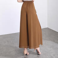 KLEDBOY束聲松緊腰雪紡闊腿褲直筒休閑九分褲2023開(kāi)叉薄款氣質(zhì)七分裙褲 (九分褲)駝色90cm、48小時(shí)內發(fā)貨 4XL (145-160斤)