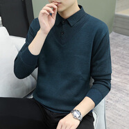 佐皙秋冬季假兩件襯衫領(lǐng)毛衣男士針織羊打底毛衫加絨加厚秋裝保暖線(xiàn)衣 10301-9010墨綠色【春秋款】 L