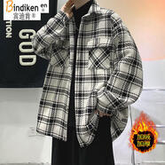 賓迪肯（BINDIKEN）小香風(fēng)格子羊羔毛外套男秋冬季潮牌寬松棉服大碼男裝夾克棉衣潮流 XZ308A-1-XXF001白色（加絨款） XL
