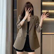 櫻芭妮高級感炸街小西裝外套女春秋直筒寬松休閑小個子流行后開叉小西服 660咖色西裝  兩?？?M （96斤-108斤）