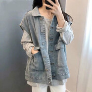 索凱特牛仔馬甲女2025夏季新款百搭上衣女個性大口袋復(fù)古潮流寬松外搭 藍(lán)色 馬甲 均碼 【80-150斤左右】