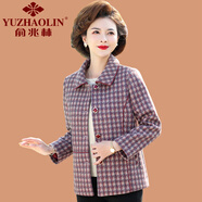 俞兆林（YUZHAOLIN）媽媽春裝格子短款外套洋氣小個子中老年女裝春秋短款毛呢上衣時尚 8033 豆沙格子 XL (參考90-105斤)
