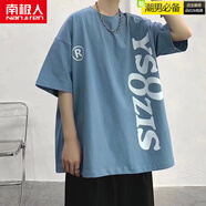 南極人（Nanjiren）大碼短袖男T恤設(shè)計感小眾夏季潮牌純棉百搭寬松胖子加肥半袖體恤 T189湖藍(lán)YS8 6XL210-230斤