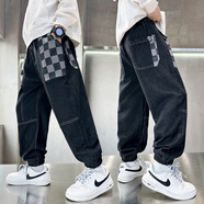 酷萌晨晨男童褲子春秋裝新款休閑男孩長(cháng)褲韓版兒童牛仔褲小男孩3-15歲 黑色 130cm