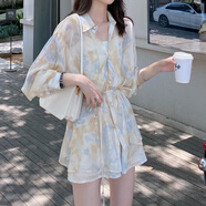 妍莉芬（yanlifen）2024年新款休閑防曬雪紡長(cháng)袖連衣裙子襯衫短褲套裝女夏季衣服 襯衫+短褲 XL