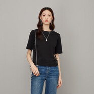 漁（FC SG）漁女裝早秋裝2023新款純棉簡(jiǎn)約國潮繡花T恤簡(jiǎn)約百搭上衣FGFC2002 黑 xxxL