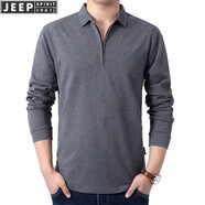 JEEP SPIRIT吉普休閑翻領(lǐng)半拉鏈長袖t恤春秋純色棉質(zhì)混紡微彈開衩珠地體恤衫 灰色 常規(guī) L (175) /96A建議135-145斤