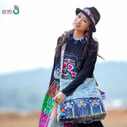 棉想民族風(fēng)包包女夸張斜挎包女神節牛仔包單肩包布藝購物袋休閑旅行包 無(wú)憂(yōu)深藍色