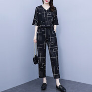 法蘿迪 大碼女裝套裝春夏新款棉麻女裝胖妹妹加肥加大高腰闊腿褲兩件套 圖片色 XXL