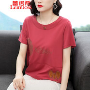 蕾諾希 刺繡短袖t恤女夏棉24年百搭中年上衣夏裝新款韓版體恤衫8538 磚紅色（88） XXL（建議130-140斤）
