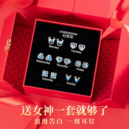紀(jì)思梵輕奢一周耳釘女生耳環(huán)耳墜首飾情人節(jié)紀(jì)念日生日禮物女送女友老婆 熠熠星輝白金色藍(lán)鉆E款