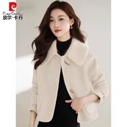 皮爾卡丹（pierre cardin）小香風(fēng)感毛呢外套女春秋款2025新款小個(gè)子牛角扣短款呢子大衣 米色 L (105-115斤)
