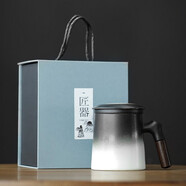 領藝黑陶茶杯茶水分離帶蓋過濾創(chuàng)意日式個人陶瓷辦公室杯子水杯送禮 素雅馬克杯-黑白禮盒裝