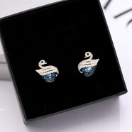 BOMP施家華洛世奇鋯天鵝耳釘女氣質(zhì)微鑲鋯石藍色水晶耳環(huán)S925銀針音符 藍水晶