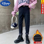 迪士尼（DISNEY）女童加絨褲子秋冬款2023新款兒童牛仔打底褲外穿女大童一體絨冬季 黑色加絨冬款 130cm(建議身高125cm左右)
