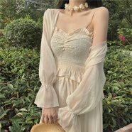 子耳吊帶裙外搭開衫女夏季配長裙大碼胖妹妹搭薄胖mm寬松披肩 杏色 3XL碼140-160斤
