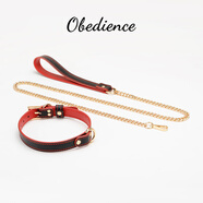 亞文化小眾高級皮質(zhì)鈴鐺K9項圈女m頸飾choker帶牽引繩 黑紅項圈+牽引