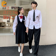 慕幕班服秋季套裝學(xué)生初中生學(xué)院風(fēng)校服運動會朗誦演出班服高中生套裝 白色襯衫長袖+黑色褲子+黑領(lǐng)帶 L